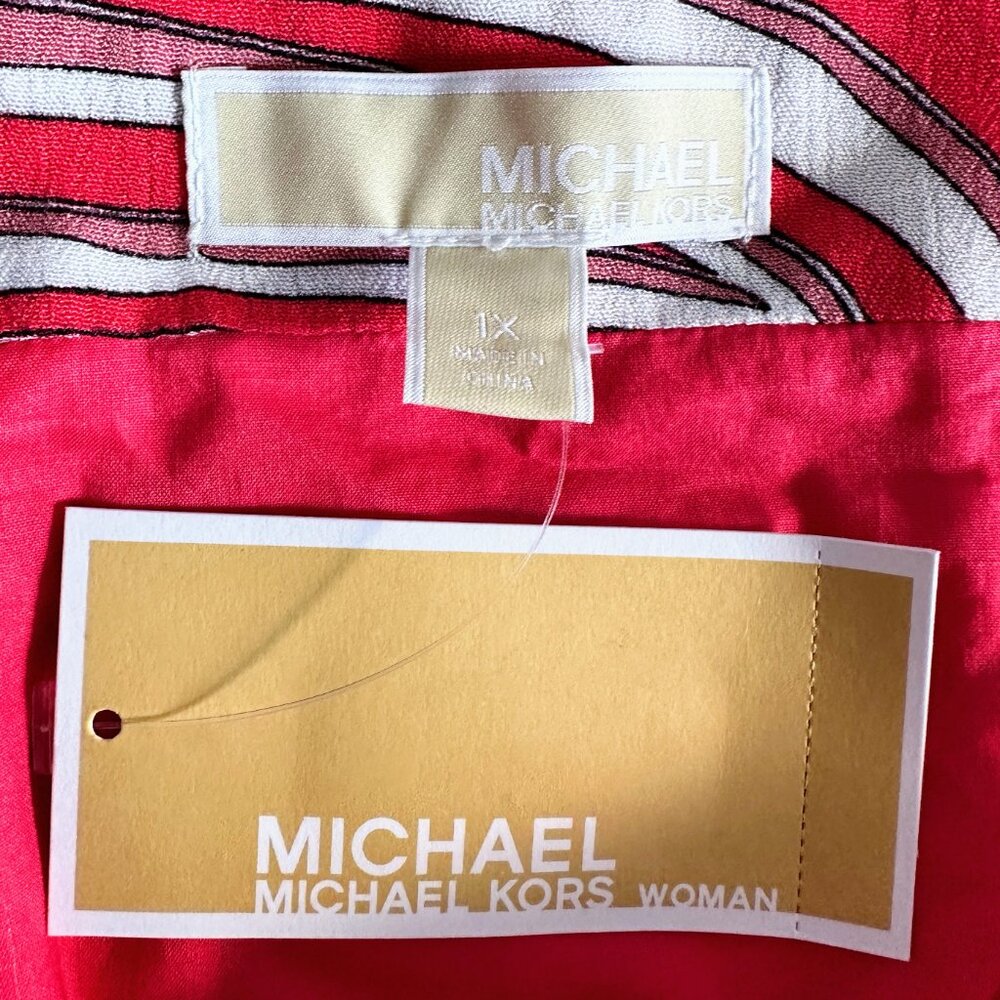 MICHAEL KORS Red White A-Line Square Neck Zebra Midi Dress Size 1X NEW - Picture 4 of 5